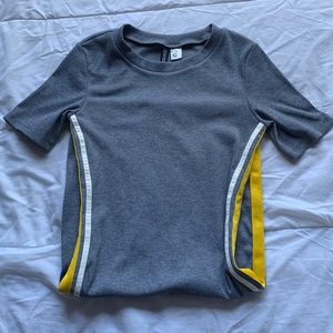 Grey, yellow, and white bodycon dress